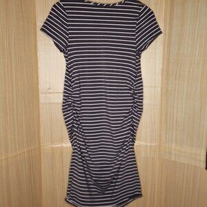Isabel Maternity Womens Grey White Stripe Short Sleeve Stretchy Maxi Dress XL